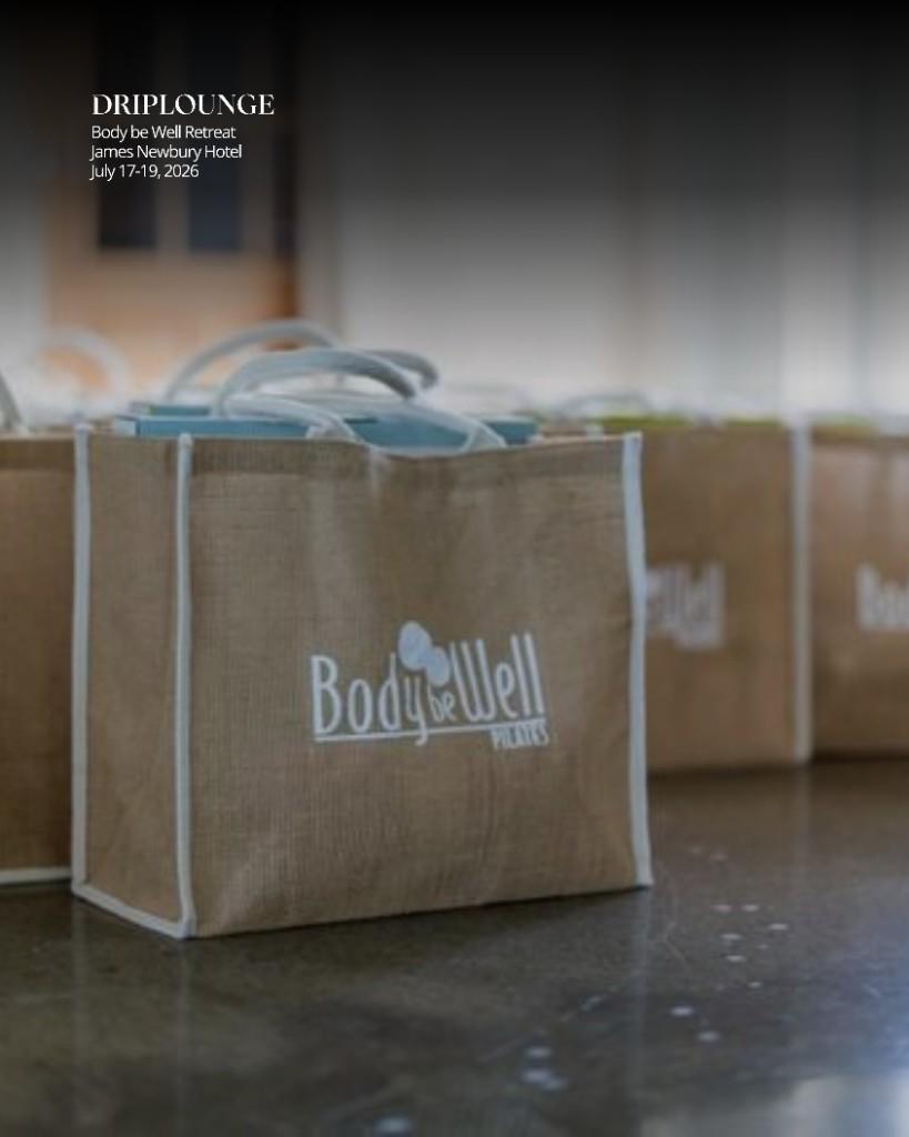 Drip Lounge branded gift bags at the Body be Well Retreat